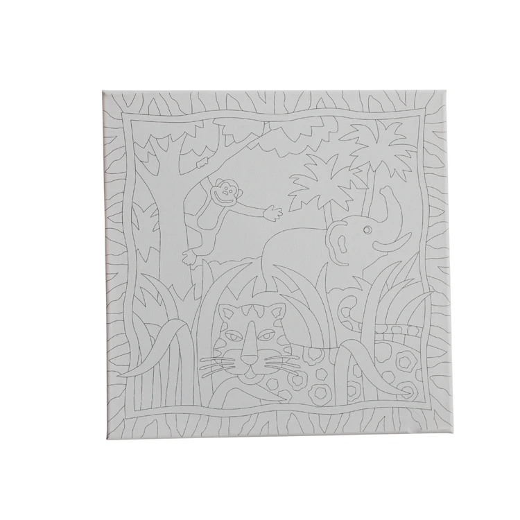 Kids DIY pre-printed stretched canvas set with black printed lines design