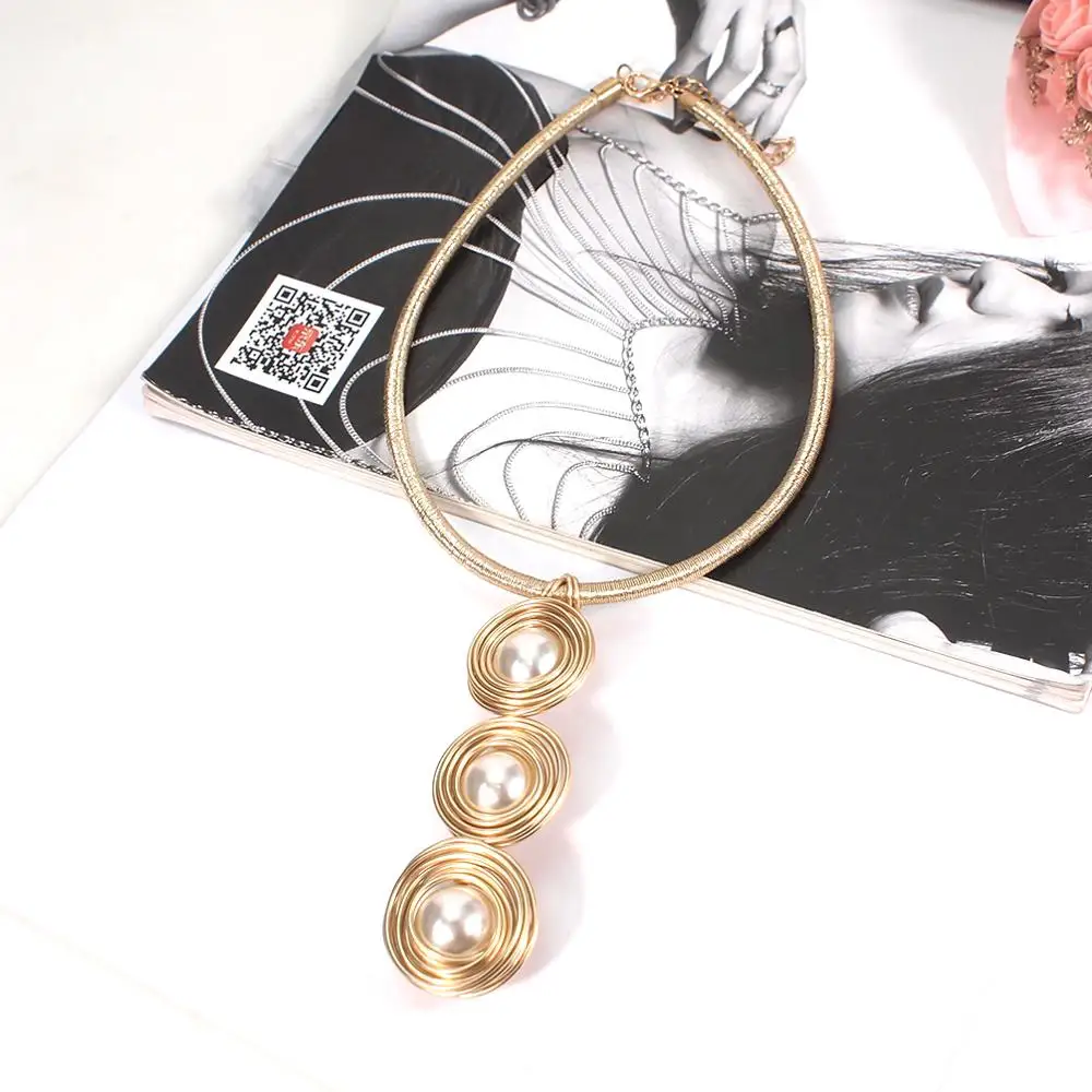 HANSIDON Fashion Pearl Chokers Necklaces For Women Statement Jewelry Handmade Wrap Wire Rope Chain Long Pendants Maxi Necklace