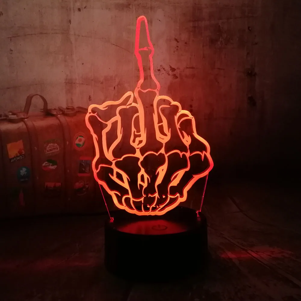 Electronic Middle Finger 3D Bedroom Light Boy Girl Gift Skull Decor LED Night Light Color Change Indoor Decoration Desk Lamp Toy