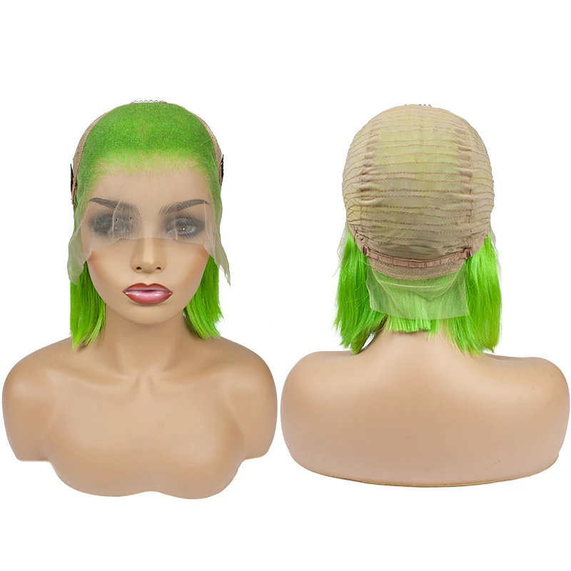 
Moreinhair free shipping 100% human hair fluorescent green Bob wig bleached knots 