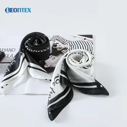 Женский квадратный черный Шелковый Атласный головной шарф с индивидуальным логотипом