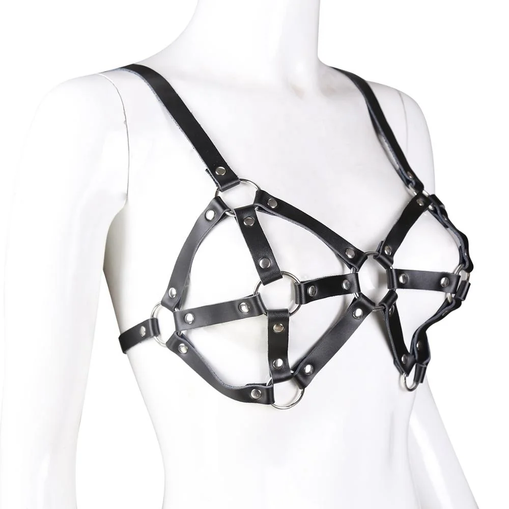 Factory Price Women Leather Bondage Restrain Sex Bondage Collars Women Fetish Slave Sex Toys Harness bra Sexy Bralette Harness