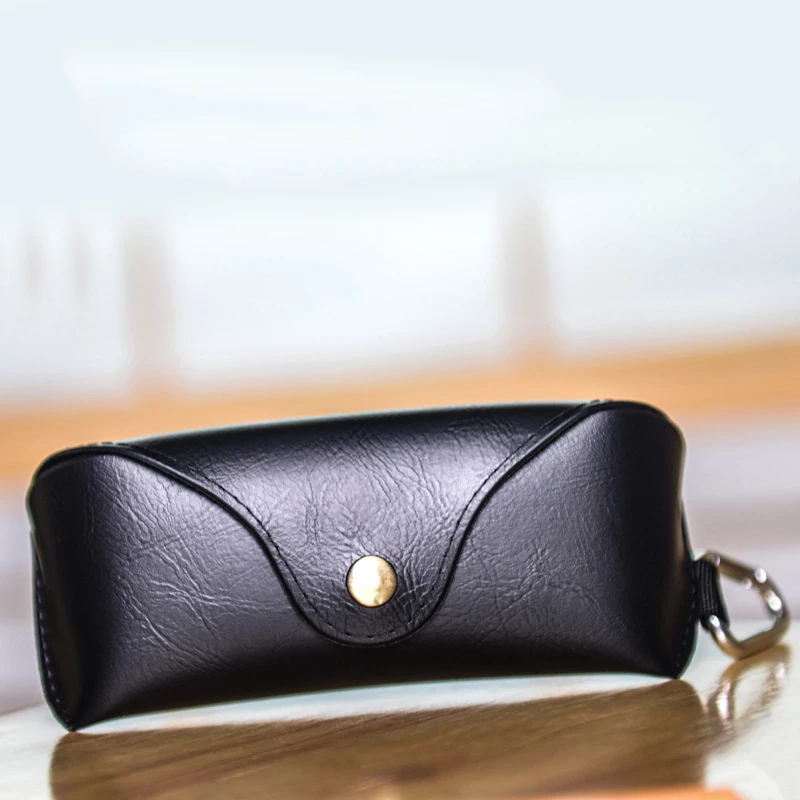 Retro Portable Durable Women Men Eyewear Sunglasses Vintage Glasses Case Button Leather Soft Eye Glass Case