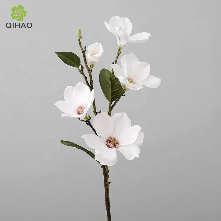 Top sale price  silk  5 heads single stem artificial magnolia flower for decoration