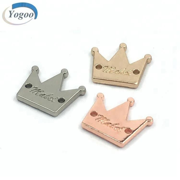 Custom Eco-Friendly Small Crown Shaped Metal Logo Tag Sustainable Plating Technique for Clothes Label Tag
