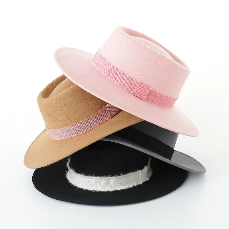 
High Quality 100 Wool Felt Pork Solid Flat Top Hat 