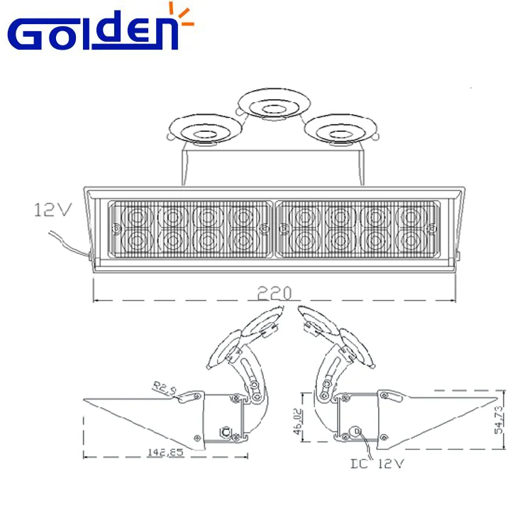 
Led strobe dashboard suction mount blue emergency interior light bar for car truck pov 