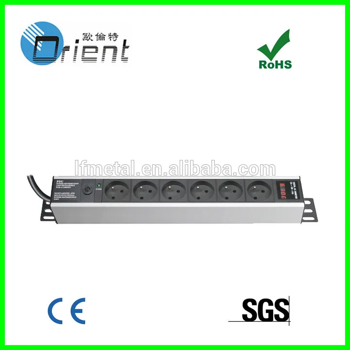 french pdu rack with power indicator, a.v. meter and overload protection