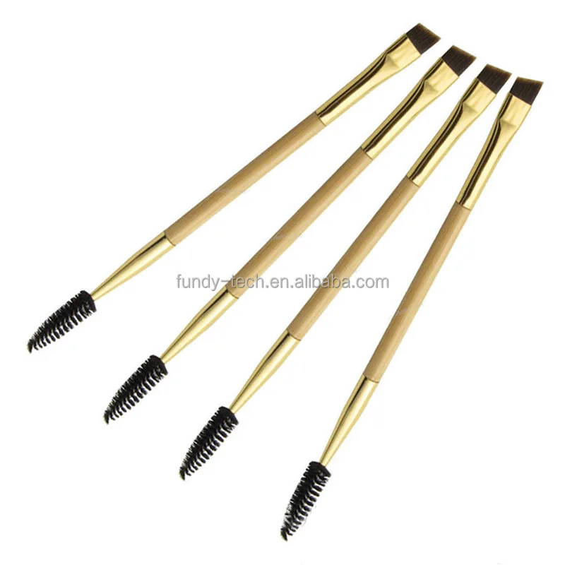 High Quality Dual Ended Eyebrow Brush ,Angled Eyebrow Brush ,Gold Handle Vegan Synthetic Hair Brow Brush
