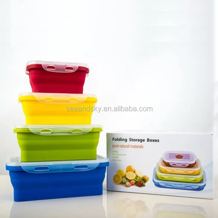 Набор из 4 Штабелируемых пищевых контейнеров, Силиконовый складной Ланч-бокс