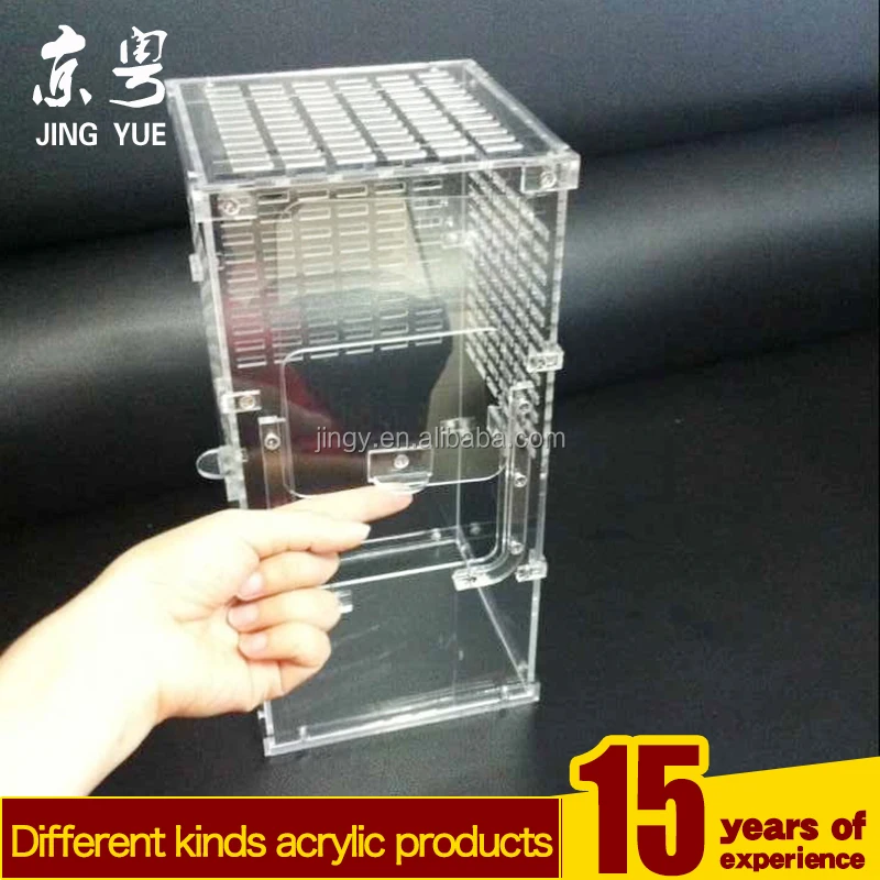 Factory custom clear pmma plexiglass acrylic reptile terrarium pet cage acrylic reptile cage for Larvae spiders ants scorpion