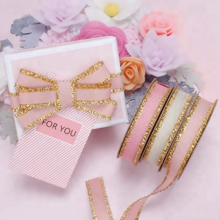 High Quality 5/8 Inch 16mm Gold Fringe Edged Grosgrain Ribbon