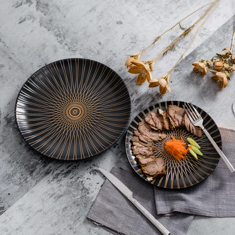 Unique Line Ceramic Plate Exquisite Design Italian Style Ceramic Dinnerware Set Plate