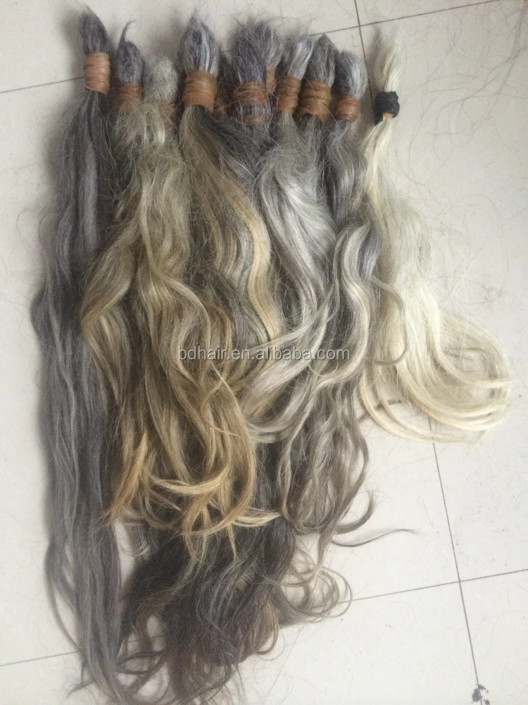 Raw virgir gray white human hair natural color unprocessed raw bulk human hair
