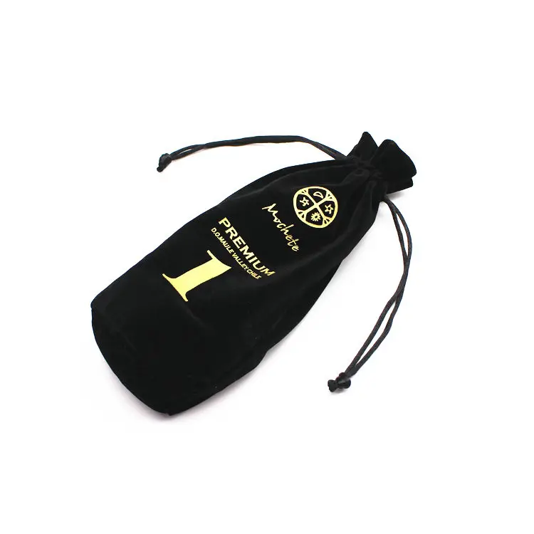 Custom logo Black Velvet Bag Wine Bottle Drawstring Pouch Drawstring Bags