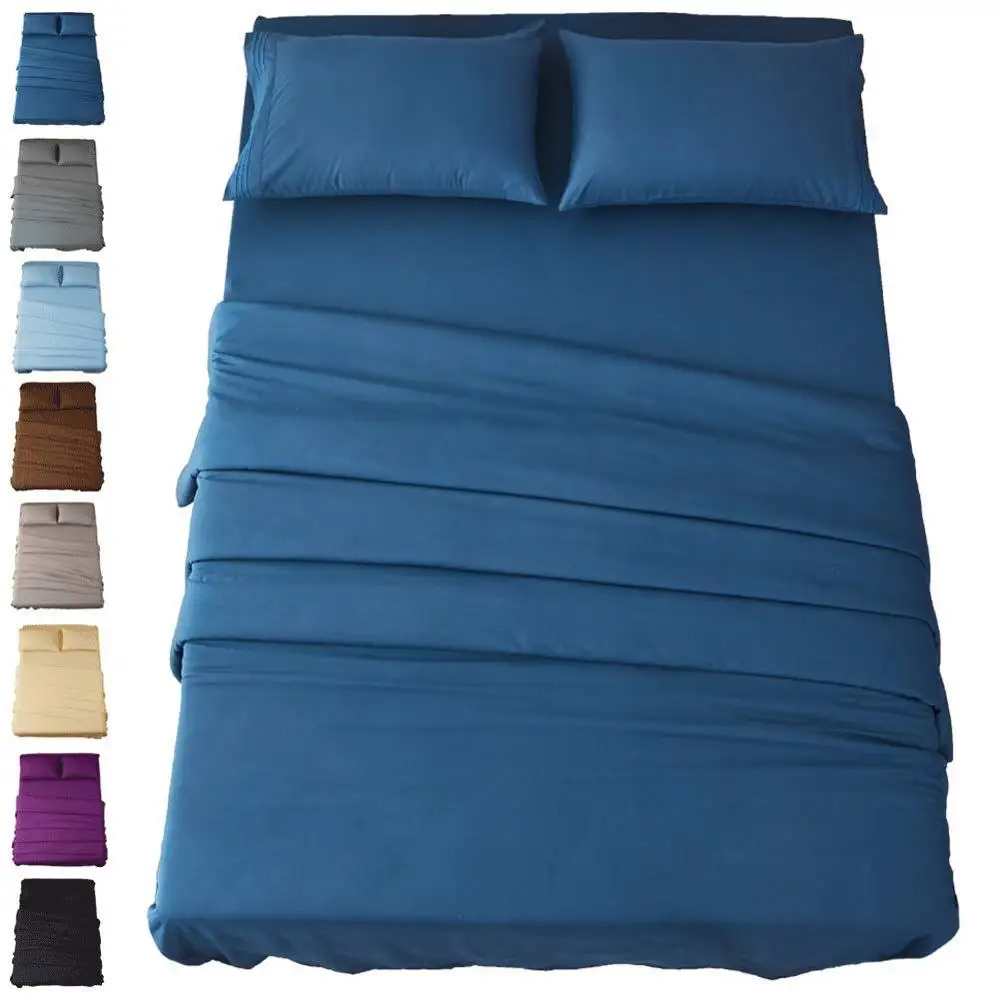 Sheet Set Super Soft Microfiber 1800 Thread Count Luxury Egyptian Sheets 16" Deep Pocket Crinkle & Hypoallergenic-4 Pi