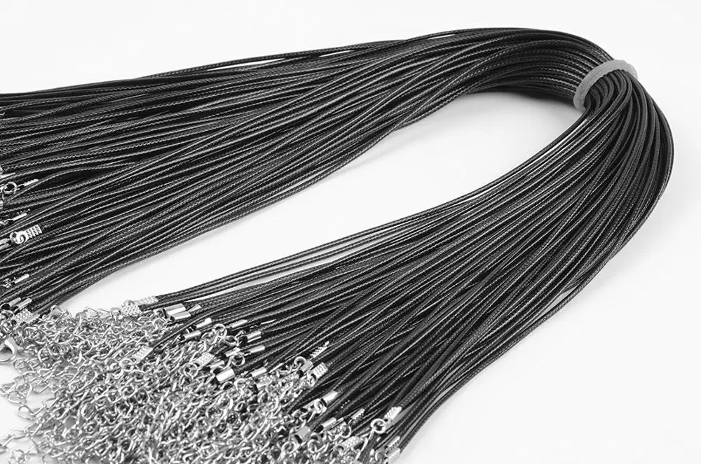 Плетеный восковой шнур из искусственной кожи, Черная веревка, ожерелья, цепочка с застежкой-карабином