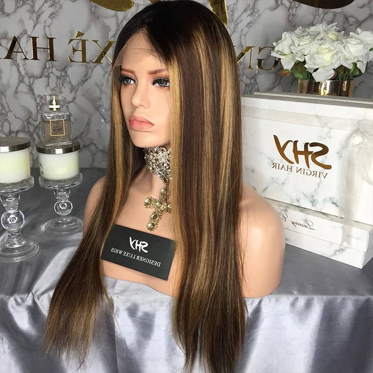 
Wholesale Ombre Blonde SHY Wig Brazilian Virgin Hair Full Lace Wig With Highlights raw indian lace wig 