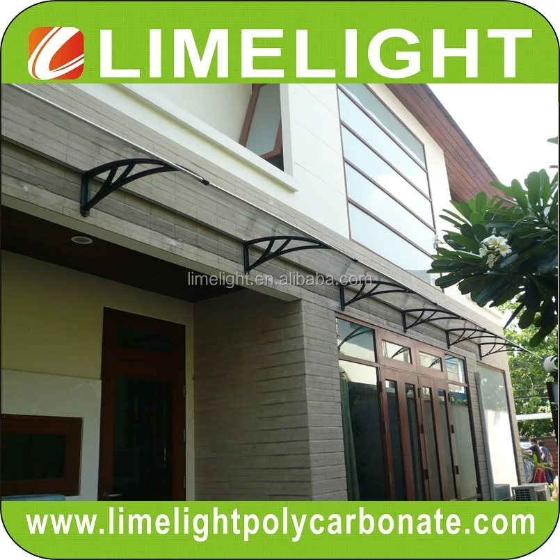 door roof canopy with black engineering plastic bracket and bronze polycarbonate solid sheet for DIY polycarbonate awning