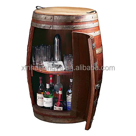 Free Sample Factory Price Vintage Oak Wood Barrel Wine Cabinet