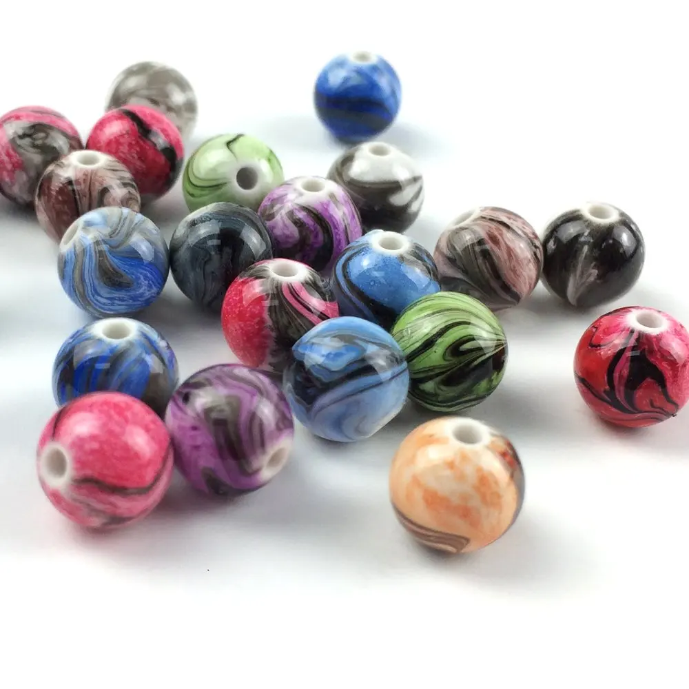 Mixed Color Round Flower Big Hole Beads Round ball Loose Beads