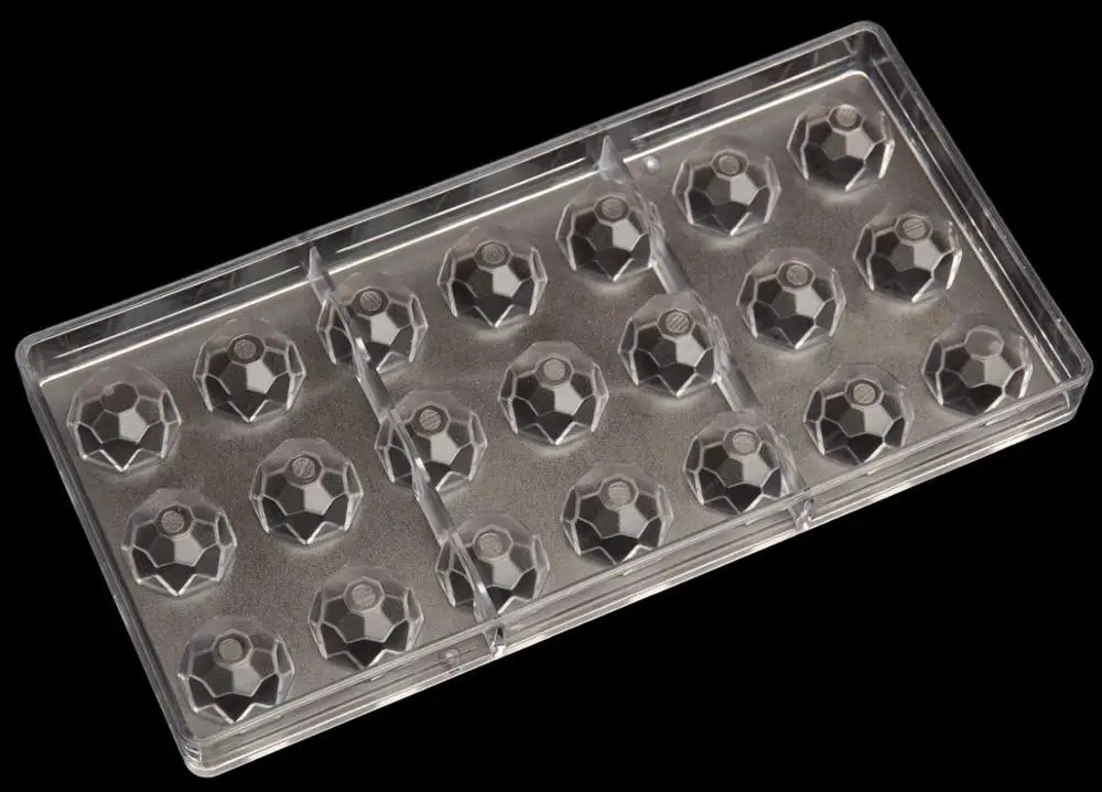 21-Piece Custom Diamond Clear Polycarbonate Chocolate Mold Food Standard Half Round 3d Chocolate Mold