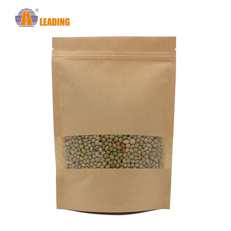 
China Resealable Custom Logo Kraft Paper Bag White Kraft Paper Food Packaging Bag With transparent Window 