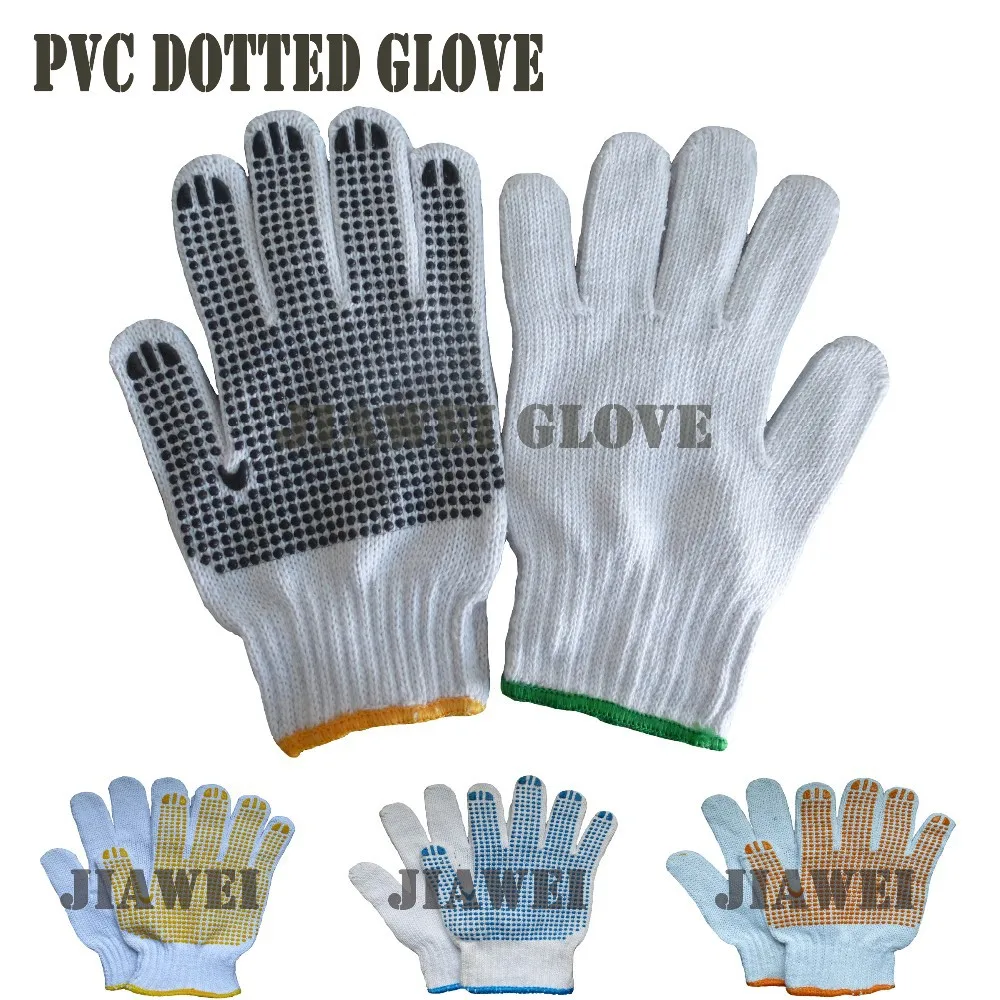 7Gauge Bleach White Construction Work Labor PVC Dotted Cotton Glove /Guantes De Algodon