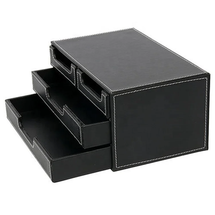 
Custom logo real leather desk 4 drawer storage organizer 
