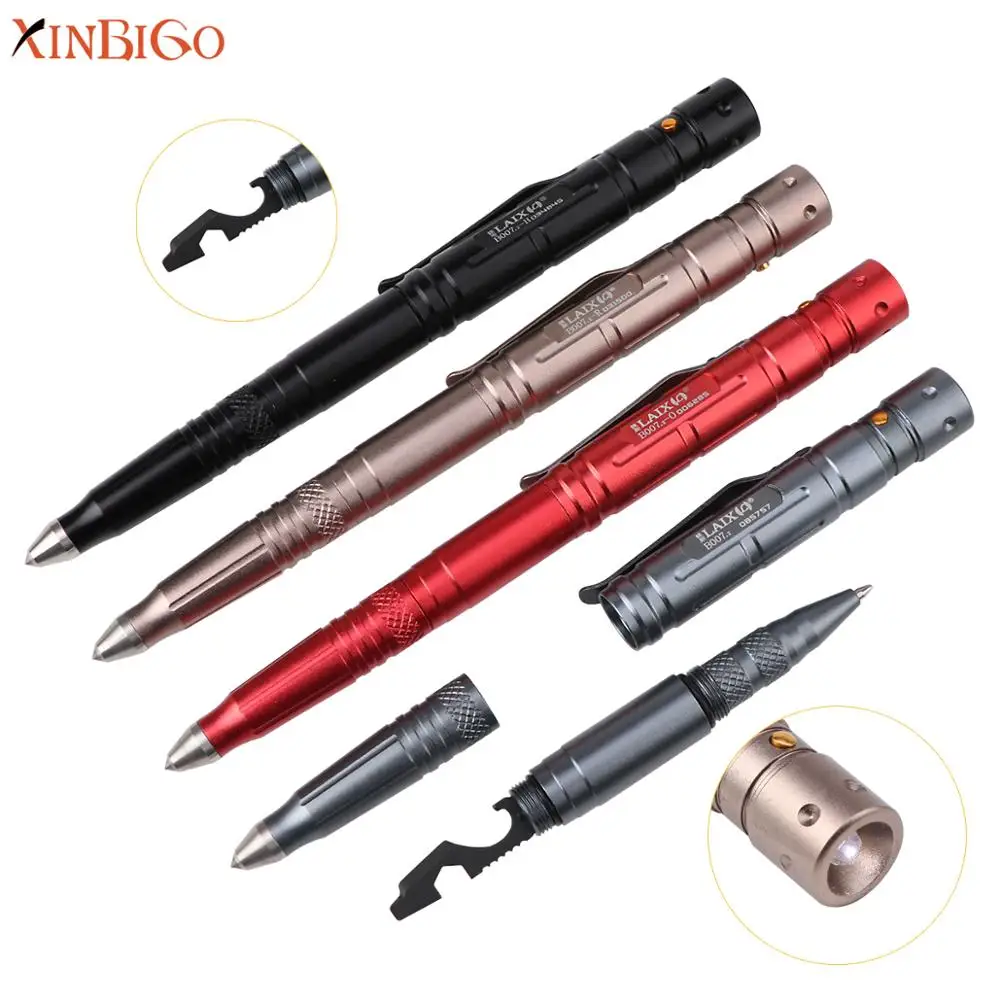 Multifunction Self Defense Products Tungsten Steel Head Tactical Pen With Led Flashlight Light