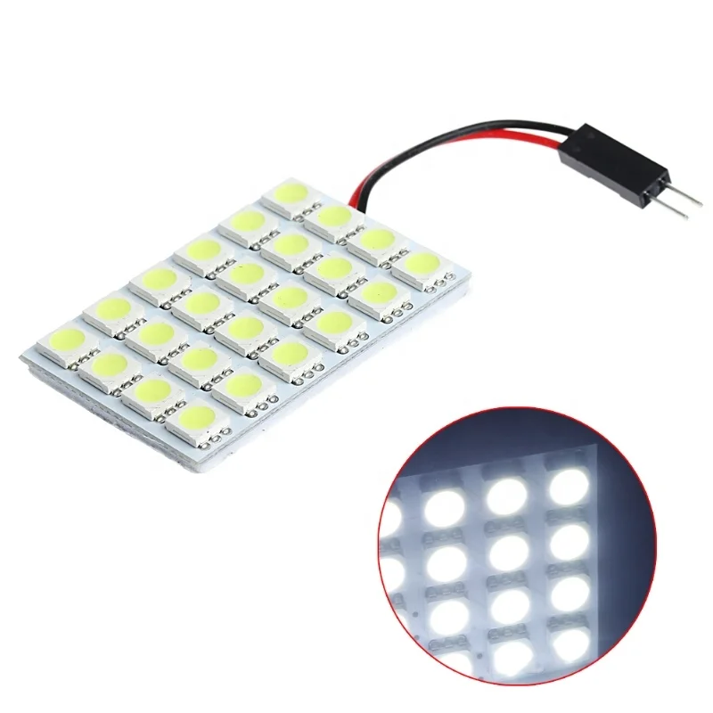 Roof Lamp 5050 Chip 24 SMD Car Led Panel Interior Light DC 12V White Auto Reading Lamp With T10 Festoon Adapters Dome Bulb