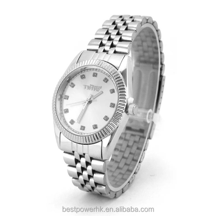 Rollex стиль водонепроницаемый функция алмаз серебряный циферблат корпус из сплава нержавеющей ремешок пару часов