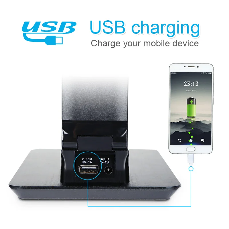 Touch Control Study Desk Lamp with USB Charger Port Date Time Temperature Robot Led Reading Light