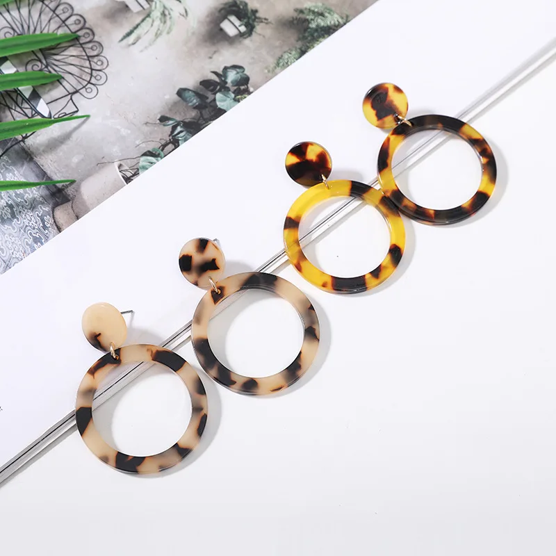 7 Colors Available Cellulose Acetate Sheet Acrylic Earring Leopard Grain Tortoise Shell Round Acrylic Earrings