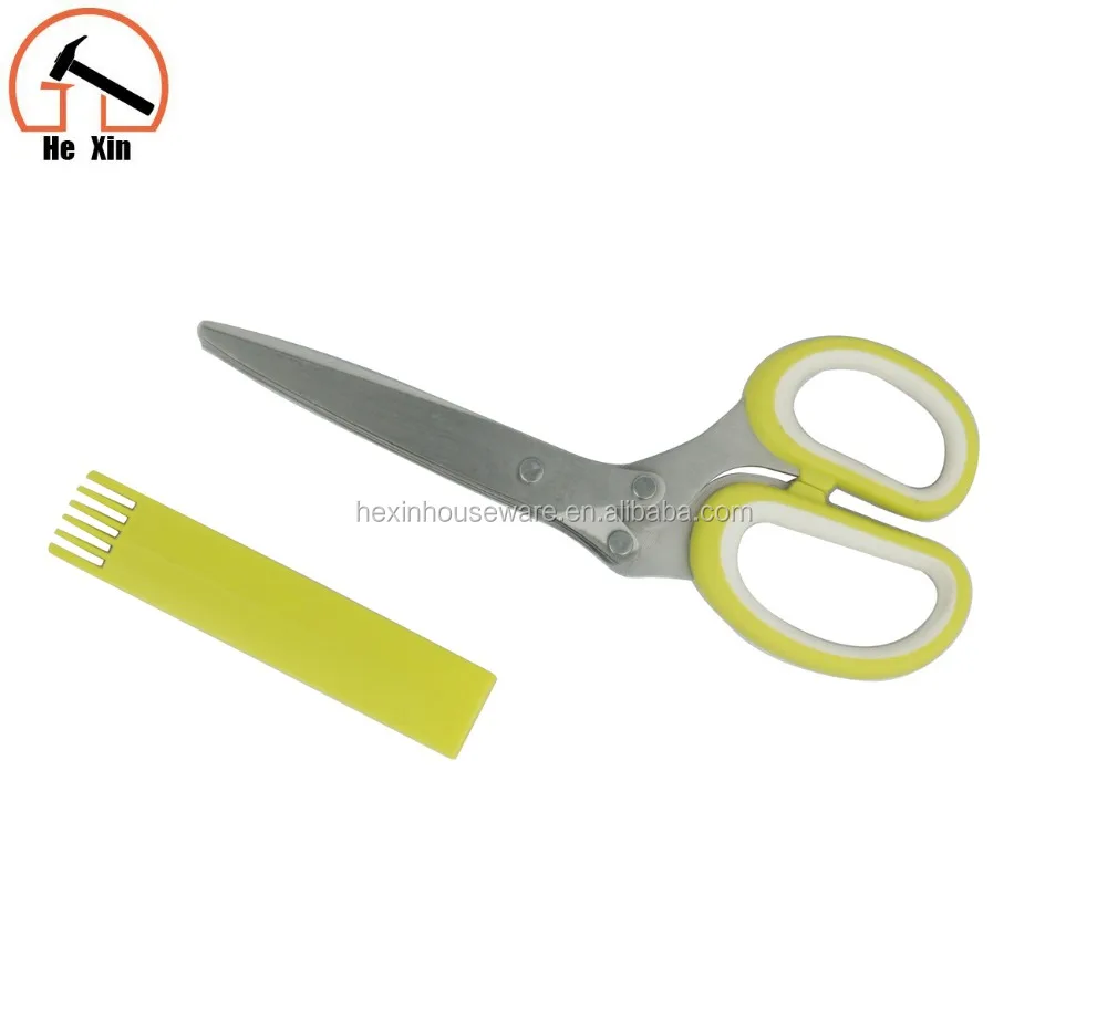 
Five blade herb scissors soft touch handle with blade sheath 