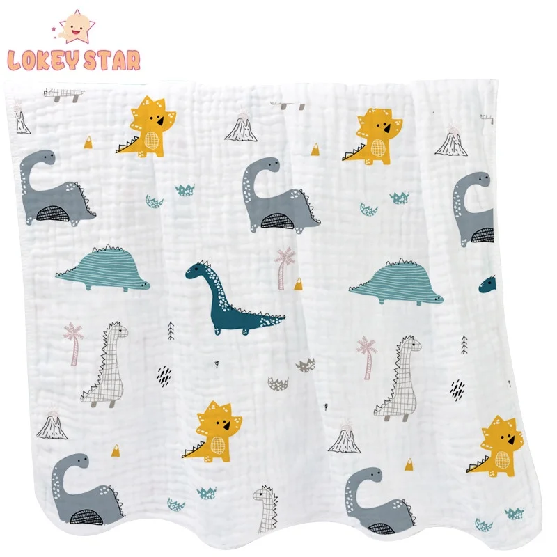 Муслиновые хлопковые детские пеленки Lokeystar Dinosaur 6 слоев