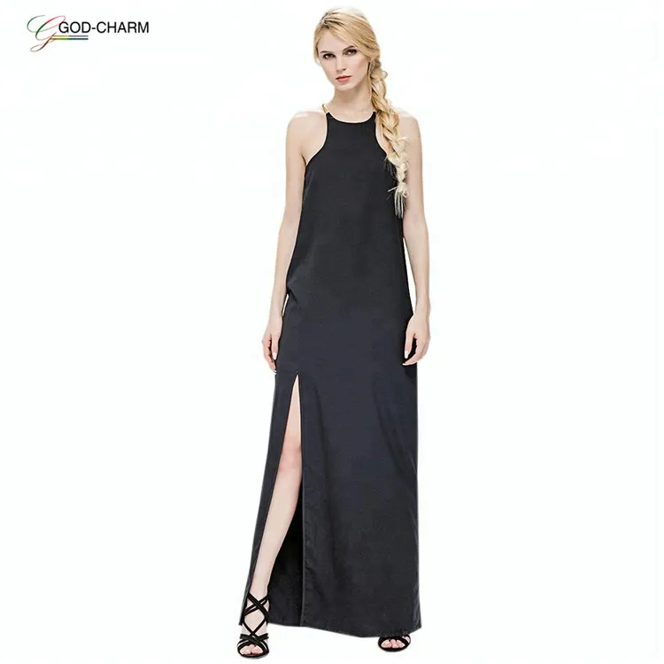 *GC-86963013  2020 new Wholesale African Kaftan sexy Women Vest Choker Abaya Dubai Style Tube Long Black Casual Slit Maxi dress