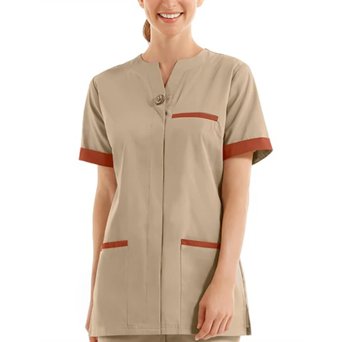 Half Sleeves Ladies Customized Hotel Housekeeping Uniform