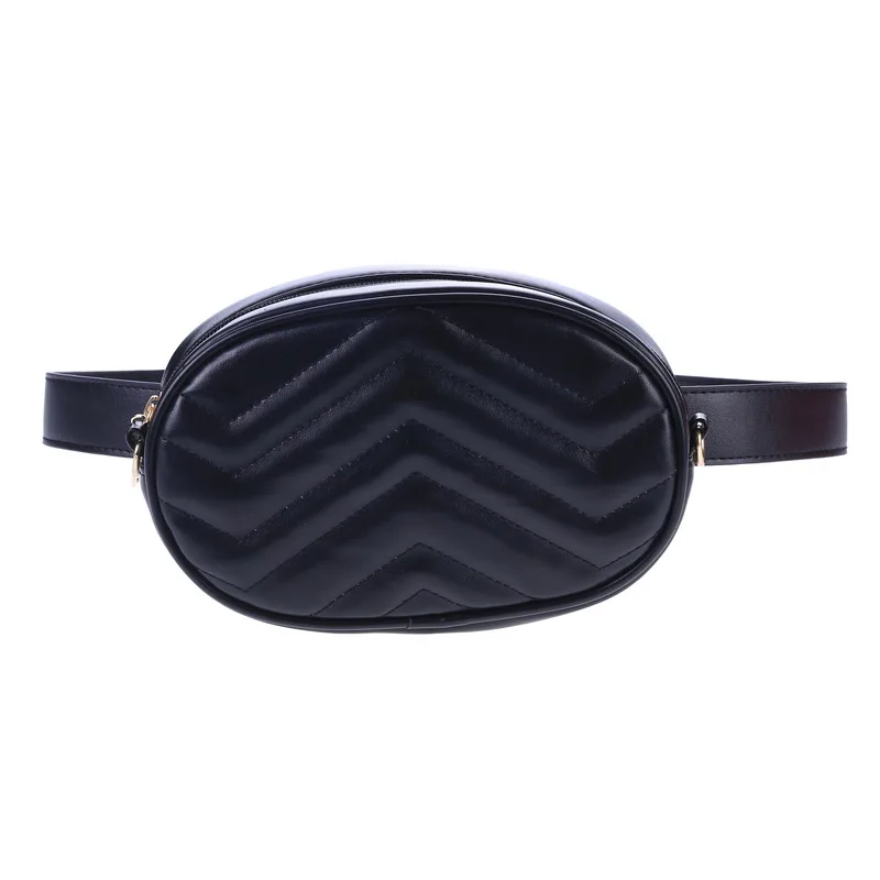 Customized fashion black PU leather fanny pack designer women ladies belt oval waist bag