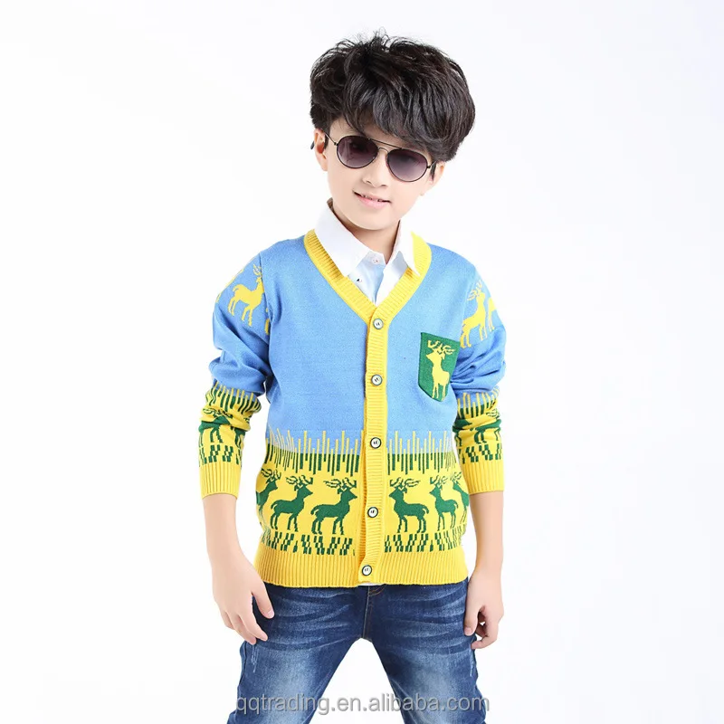 
Custom baby Middle aged and teenager boys wool fleece lining cardigan christmas sweaters reindeer for kids 