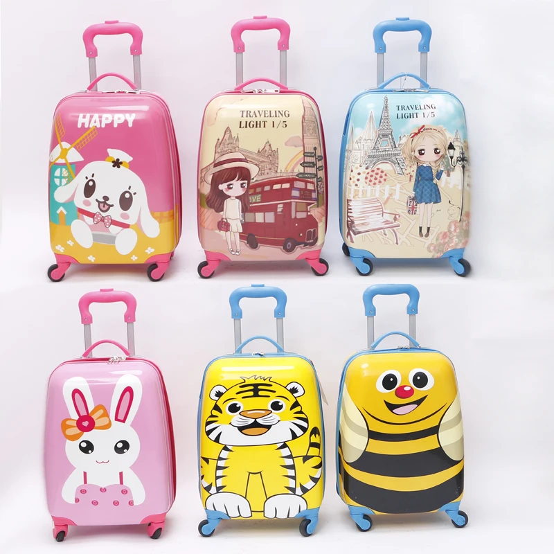 animal cartoon print kids roller luggage ABS PC 4 wheels kids travel carry luggage