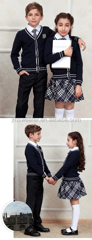 Custom make International school stripe trim cardigan sweater Noble temperament latest design school uniform sweater design