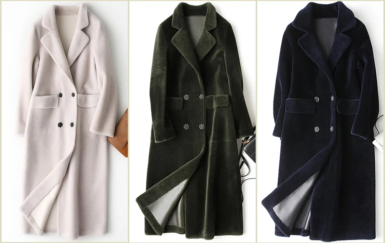 Beige Green Blue Long Slim Lamb Skin Leather Fur Trench Coat,Leather Shearling Coat For Women