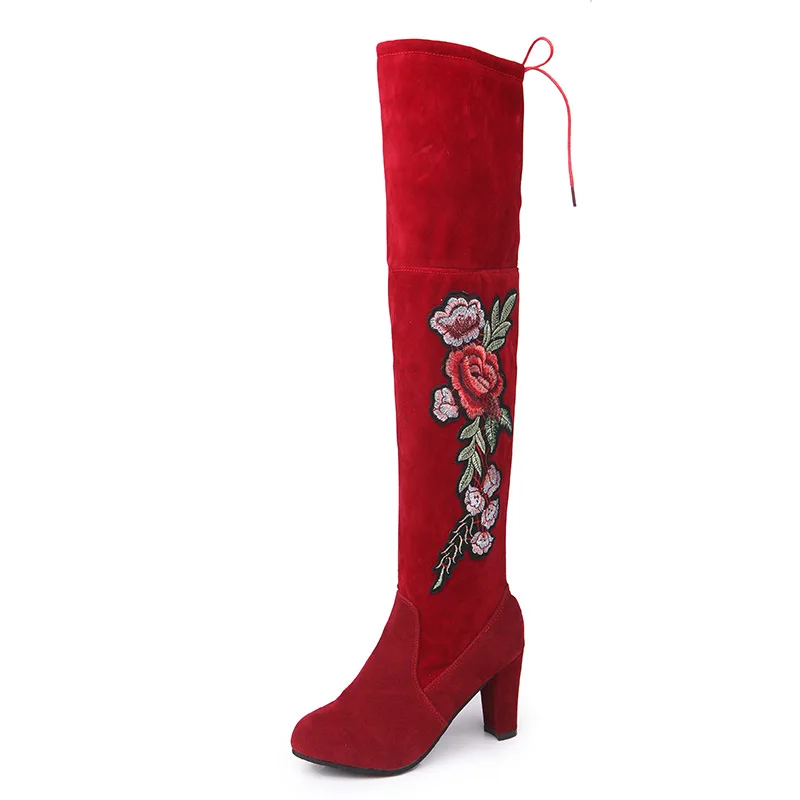 
big size women keen boots lady embroidery flowers winter boots sexy shoes 