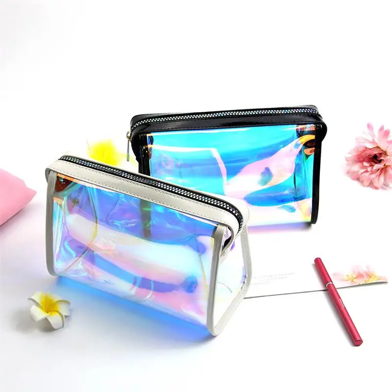 Оптовая продажа модная голографическая ПВХ лазерная прозрачная косметичка от производителя