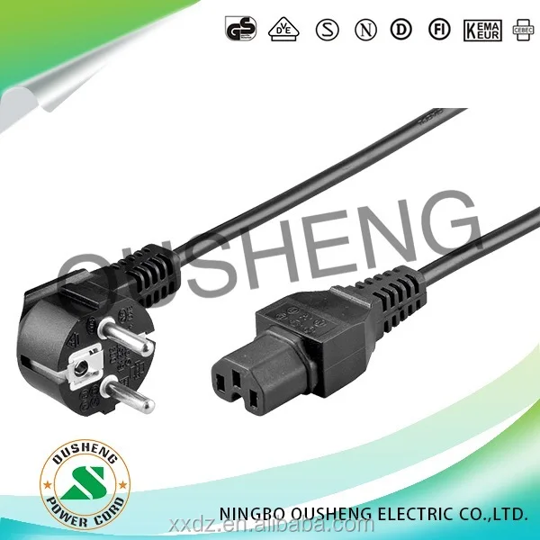 CEE7/7 Schuko plug to IEC 60320 C15 European power cord