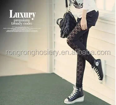 OEM High Quality Imitation Faux Leather leggings Rose Lace Leggings for sexy women