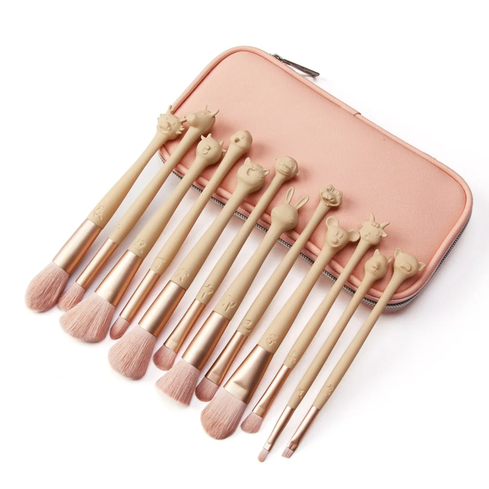 Pink 12pcs Zodiac Pattern Unique Design Microcrystalline Bristles Makeup Brush