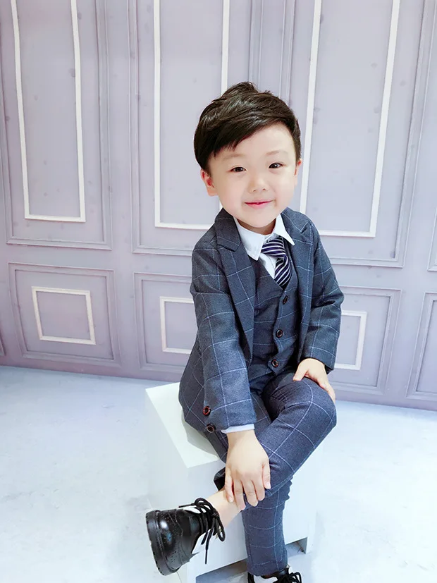 2019 Autumncool Kids Clothes Gentleman Fashion British Wind Boy Korean Version Suit Vest Three-piece  Baby Clothing
