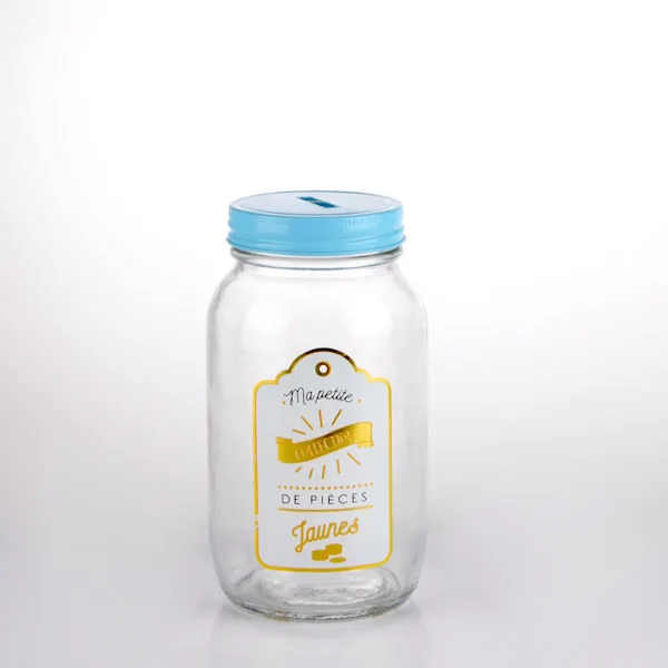 Custom Design 680ml clear Mason Jar 27oz Coin Bank Glass Jar With Coin Slot Lids